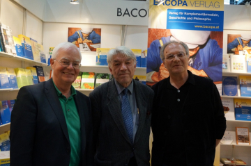 Ulrich Bergmann, Wolfgang Kubin und Walter Fehlinger auf der Leipziger Buchmesse März 2015