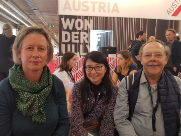 Regina Fehlinger, Li Shuhong und Gatte Martin Krott auf der Frankfurter Buchmesse 2019